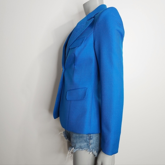 SMYTHE Classic Flap Pocket Zephyr Bright Blue Single Button Blazer Size 4 - Picture 11 of 16